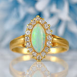 Ellibelle Jewellery Antique Victorian Opal & Old-Cut Diamond 18ct Gold Marquise Cluster Ring
