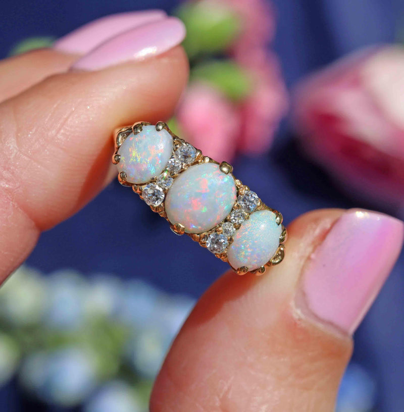 Ellibelle Jewellery Antique Victorian Opal & Old Cut Diamond 18ct Gold Ring
