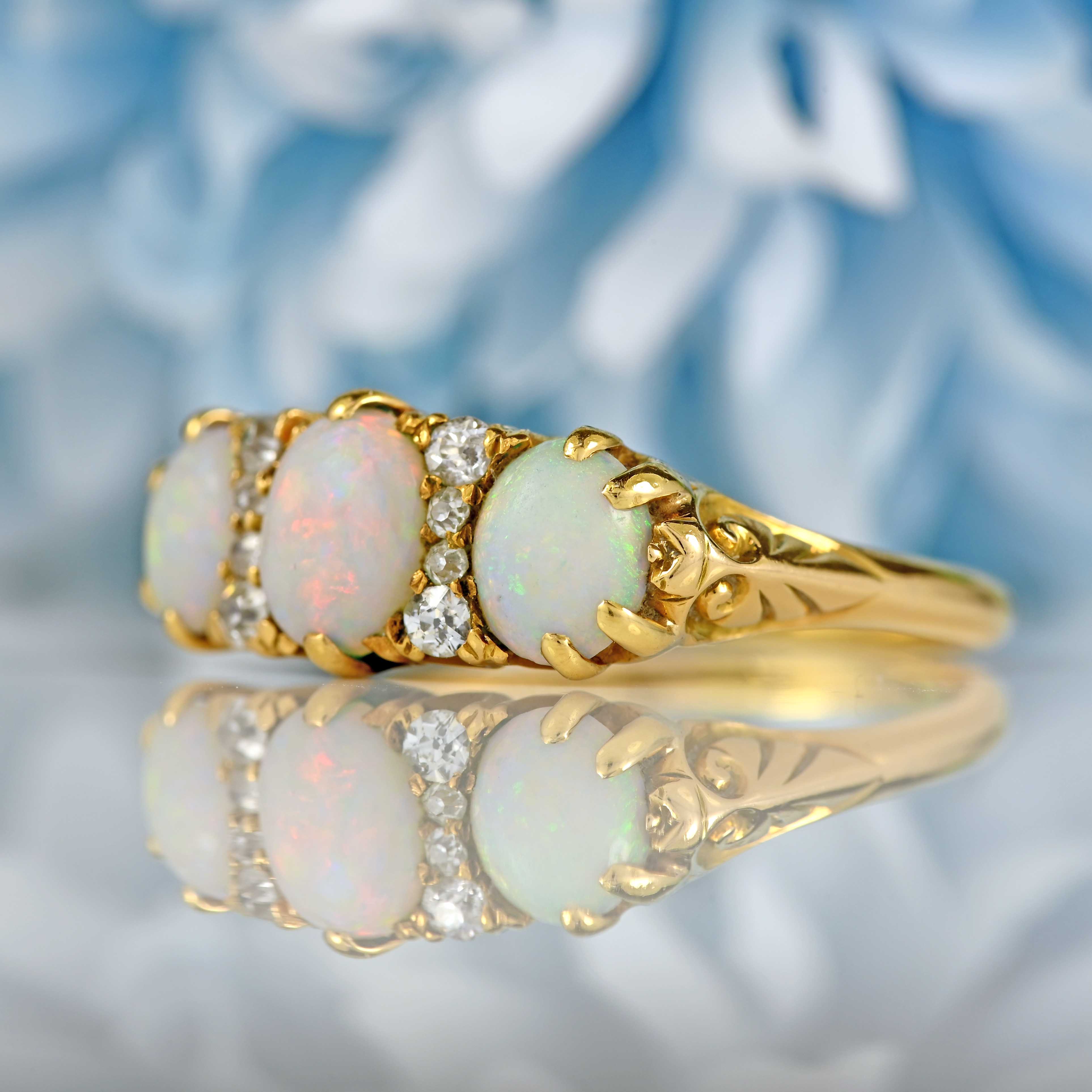 Ellibelle Jewellery Antique Victorian Opal & Old Cut Diamond 18ct Gold Ring