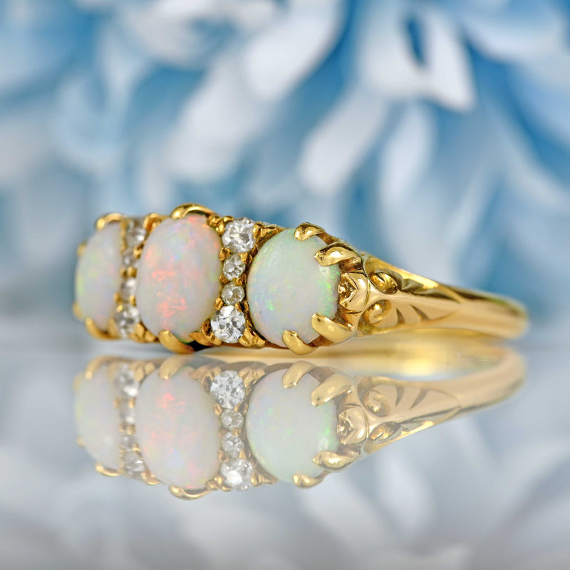 Ellibelle Jewellery Antique Victorian Opal & Old Cut Diamond 18ct Gold Ring