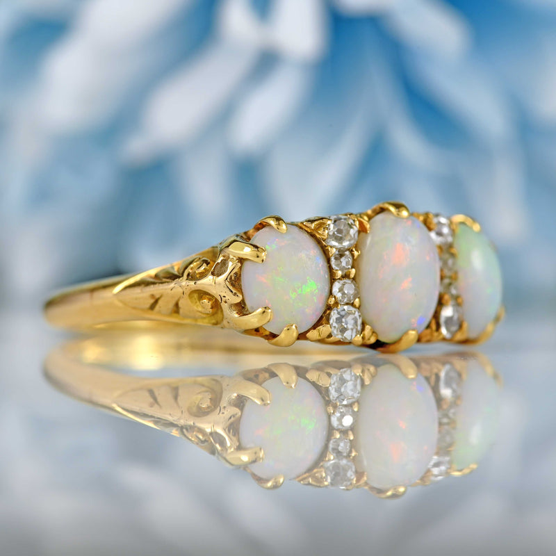 Ellibelle Jewellery Antique Victorian Opal & Old Cut Diamond 18ct Gold Ring