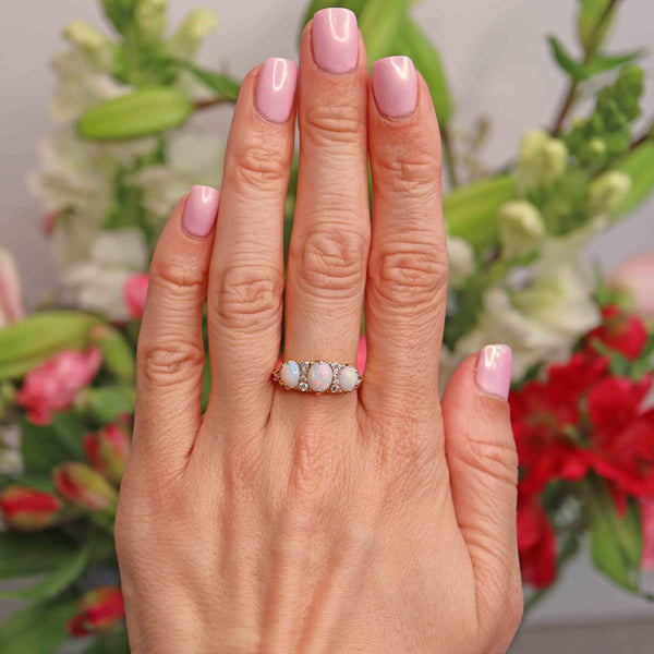 Ellibelle Jewellery Antique Victorian Opal & Old Cut Diamond 18ct Gold Ring