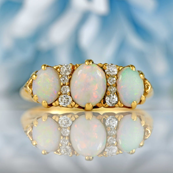 Ellibelle Jewellery Antique Victorian Opal & Old Cut Diamond 18ct Gold Ring