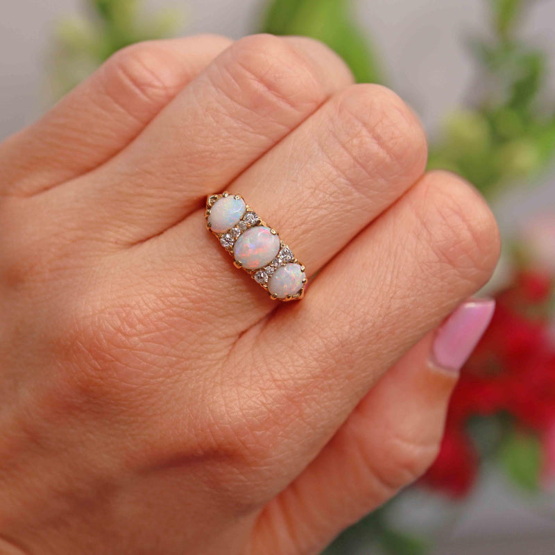 Ellibelle Jewellery Antique Victorian Opal & Old Cut Diamond 18ct Gold Ring