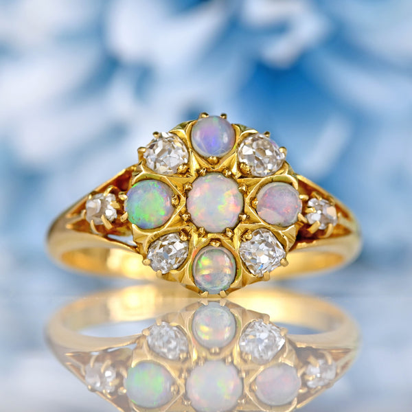 Ellibelle Jewellery Antique Victorian Opal & Old-Mine Diamond 18ct Gold Ring