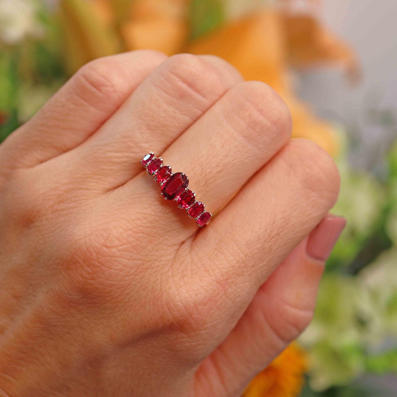 Ellibelle Jewellery Antique Victorian Ruby & Diamond 18ct Gold Platinum Seven Stone Ring