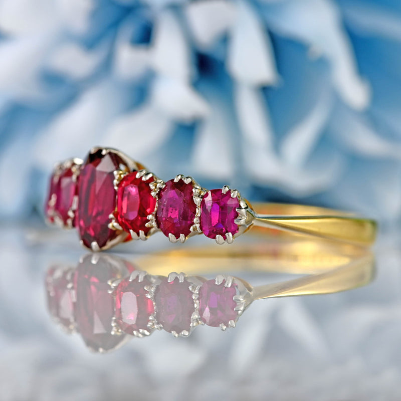 Ellibelle Jewellery Antique Victorian Ruby & Diamond 18ct Gold Platinum Seven Stone Ring