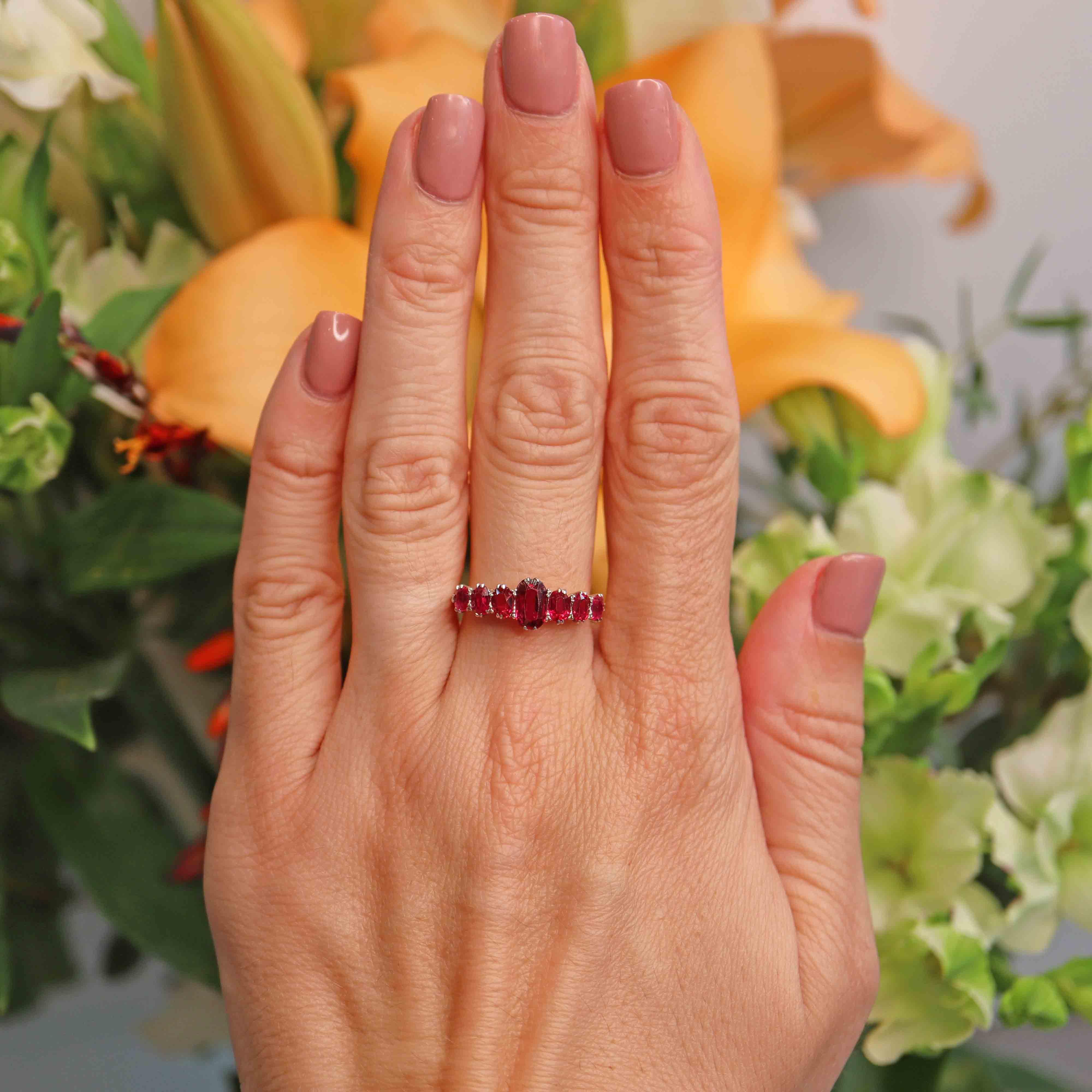 Ellibelle Jewellery Antique Victorian Ruby & Diamond 18ct Gold Platinum Seven Stone Ring