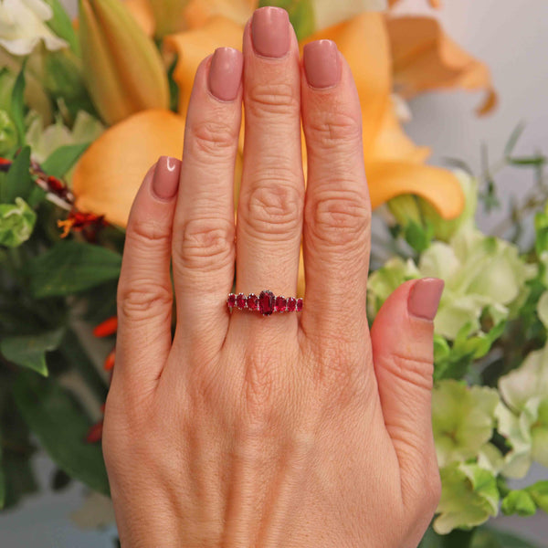 Ellibelle Jewellery Antique Victorian Ruby & Diamond 18ct Gold Platinum Seven Stone Ring