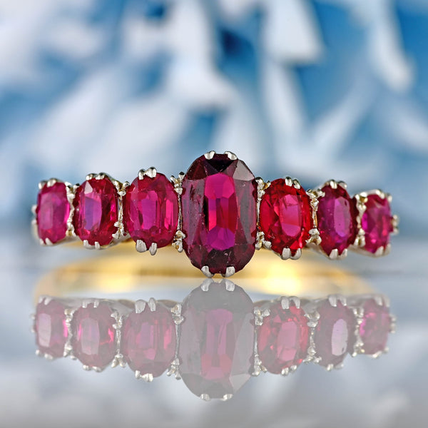 Ellibelle Jewellery Antique Victorian Ruby & Diamond 18ct Gold Platinum Seven Stone Ring