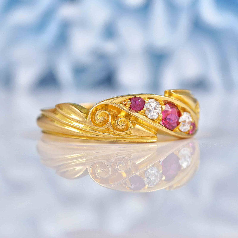 Ellibelle Jewellery Antique Victorian Ruby & Diamond 18ct Gold Ring