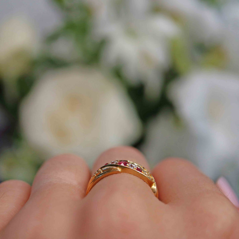 Ellibelle Jewellery Antique Victorian Ruby & Diamond 18ct Gold Ring