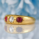 Ellibelle Jewellery Antique Victorian Ruby & Diamond 18ct Gold Three-Stone Gypsy Ring
