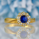 Ellibelle Jewellery Antique Victorian Sapphire & Diamond 18ct Gold Cluster Engagement Ring