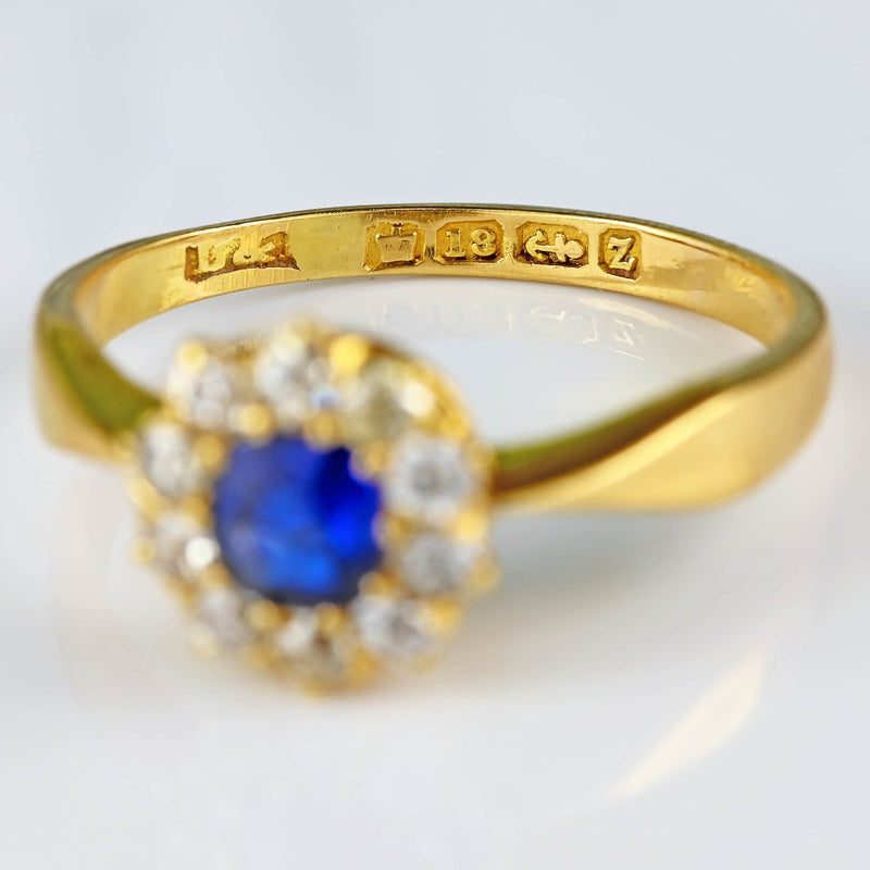 Ellibelle Jewellery Antique Victorian Sapphire & Diamond 18ct Gold Cluster Engagement Ring