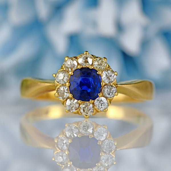 Ellibelle Jewellery Antique Victorian Sapphire & Diamond 18ct Gold Cluster Engagement Ring