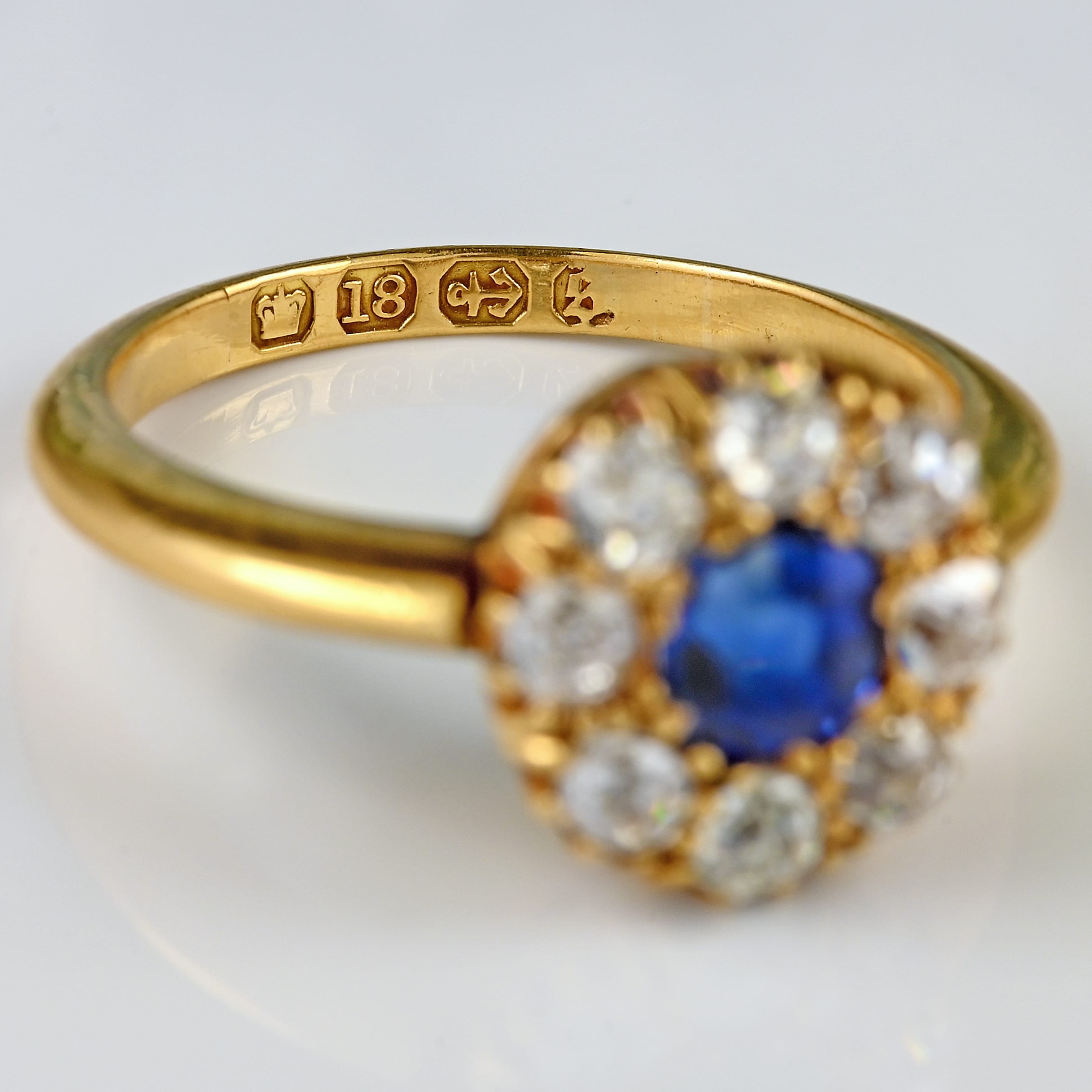 Ellibelle Jewellery Antique Victorian Sapphire & Diamond 18ct Gold Cluster Engagement Ring