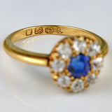 Ellibelle Jewellery Antique Victorian Sapphire & Diamond 18ct Gold Cluster Engagement Ring