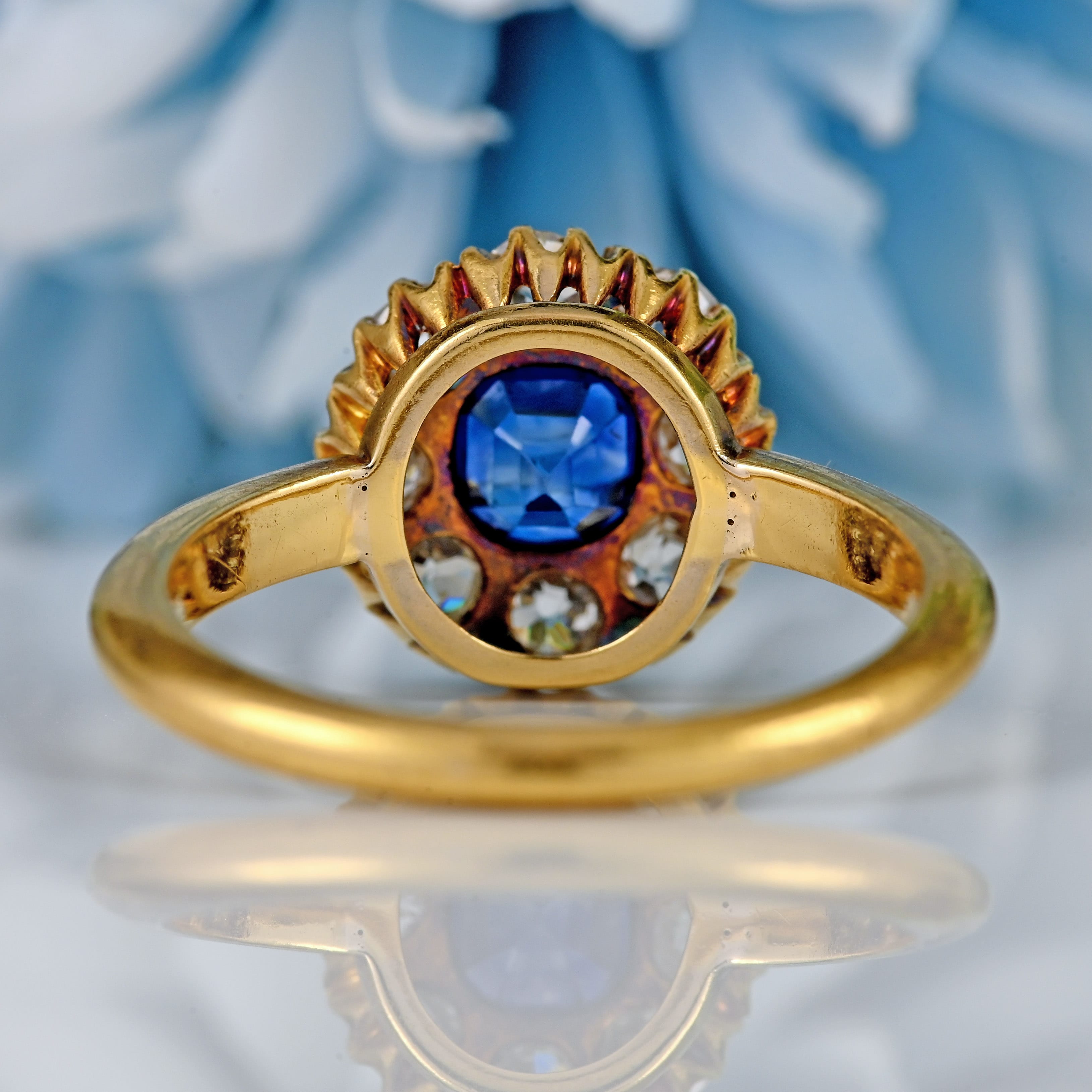 Ellibelle Jewellery Antique Victorian Sapphire & Diamond 18ct Gold Cluster Engagement Ring