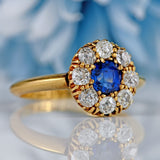 Ellibelle Jewellery Antique Victorian Sapphire & Diamond 18ct Gold Cluster Engagement Ring