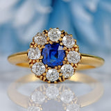 Ellibelle Jewellery Antique Victorian Sapphire & Diamond 18ct Gold Cluster Engagement Ring