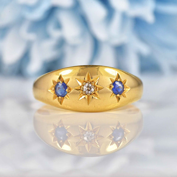 Ellibelle Jewellery Antique Victorian Sapphire & Diamond 18ct Gold Gypsy Ring