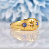 Ellibelle Jewellery Antique Victorian Sapphire & Diamond 18ct Gold Gypsy Ring
