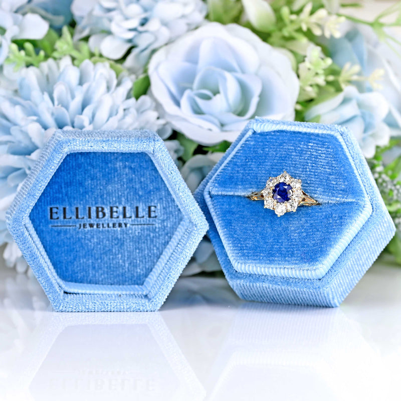 Ellibelle Jewellery Antique Victorian Sapphire & Old-Cut Diamond 18ct Gold Cluster Ring
