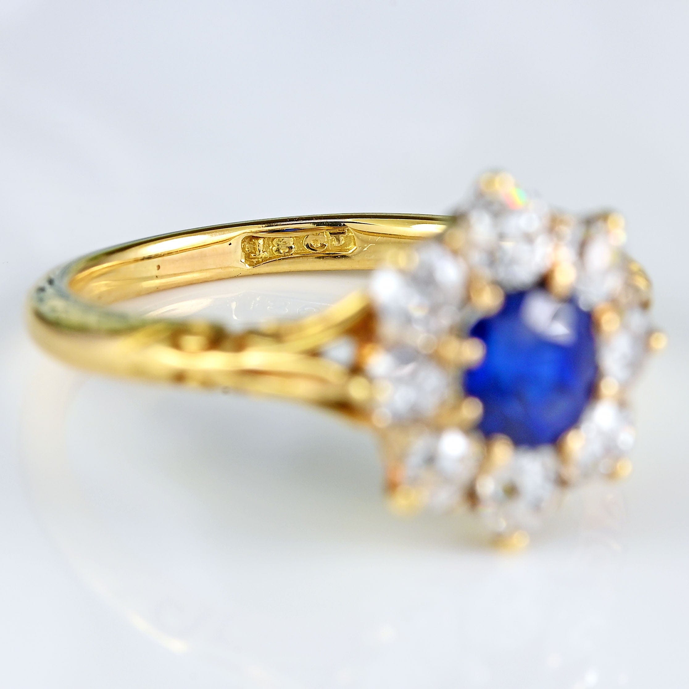 Ellibelle Jewellery Antique Victorian Sapphire & Old-Cut Diamond 18ct Gold Cluster Ring