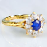Ellibelle Jewellery Antique Victorian Sapphire & Old-Cut Diamond 18ct Gold Cluster Ring