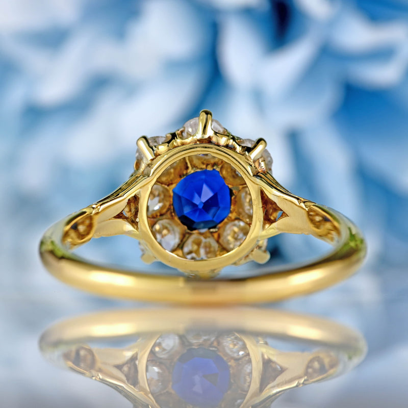 Ellibelle Jewellery Antique Victorian Sapphire & Old-Cut Diamond 18ct Gold Cluster Ring