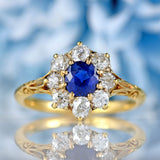 Ellibelle Jewellery Antique Victorian Sapphire & Old-Cut Diamond 18ct Gold Cluster Ring