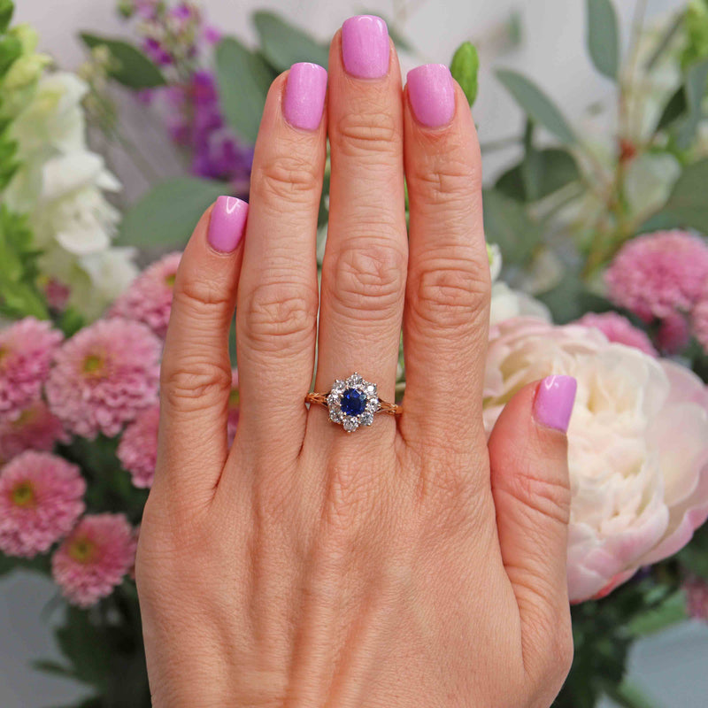 Ellibelle Jewellery Antique Victorian Sapphire & Old-Cut Diamond 18ct Gold Cluster Ring