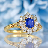 Ellibelle Jewellery Antique Victorian Sapphire & Old-Cut Diamond 18ct Gold Cluster Ring