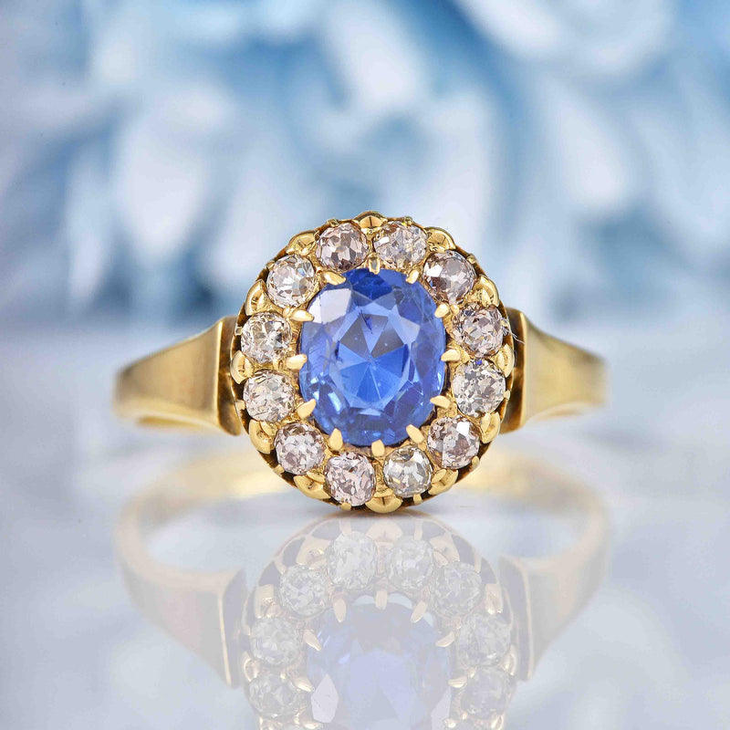 Ellibelle Jewellery Antique Victorian Sapphire & Old-Cut Diamond Cluster Ring