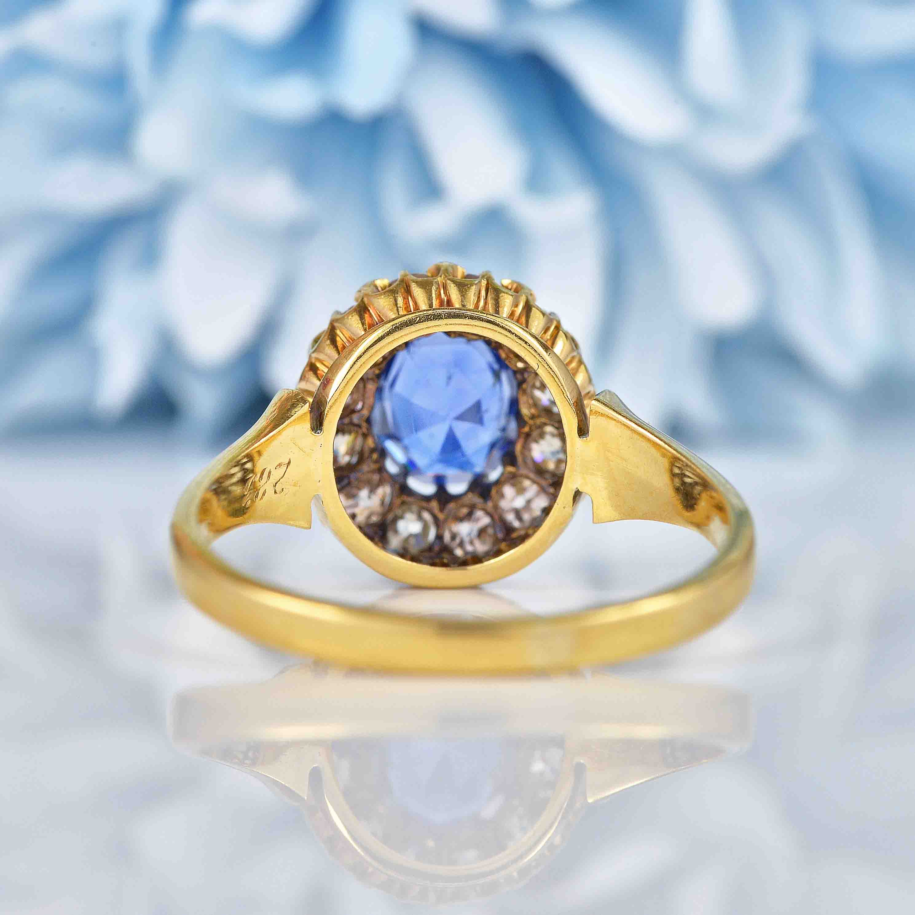 Ellibelle Jewellery Antique Victorian Sapphire & Old-Cut Diamond Cluster Ring