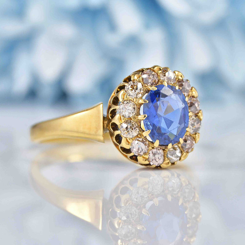 Ellibelle Jewellery Antique Victorian Sapphire & Old-Cut Diamond Cluster Ring