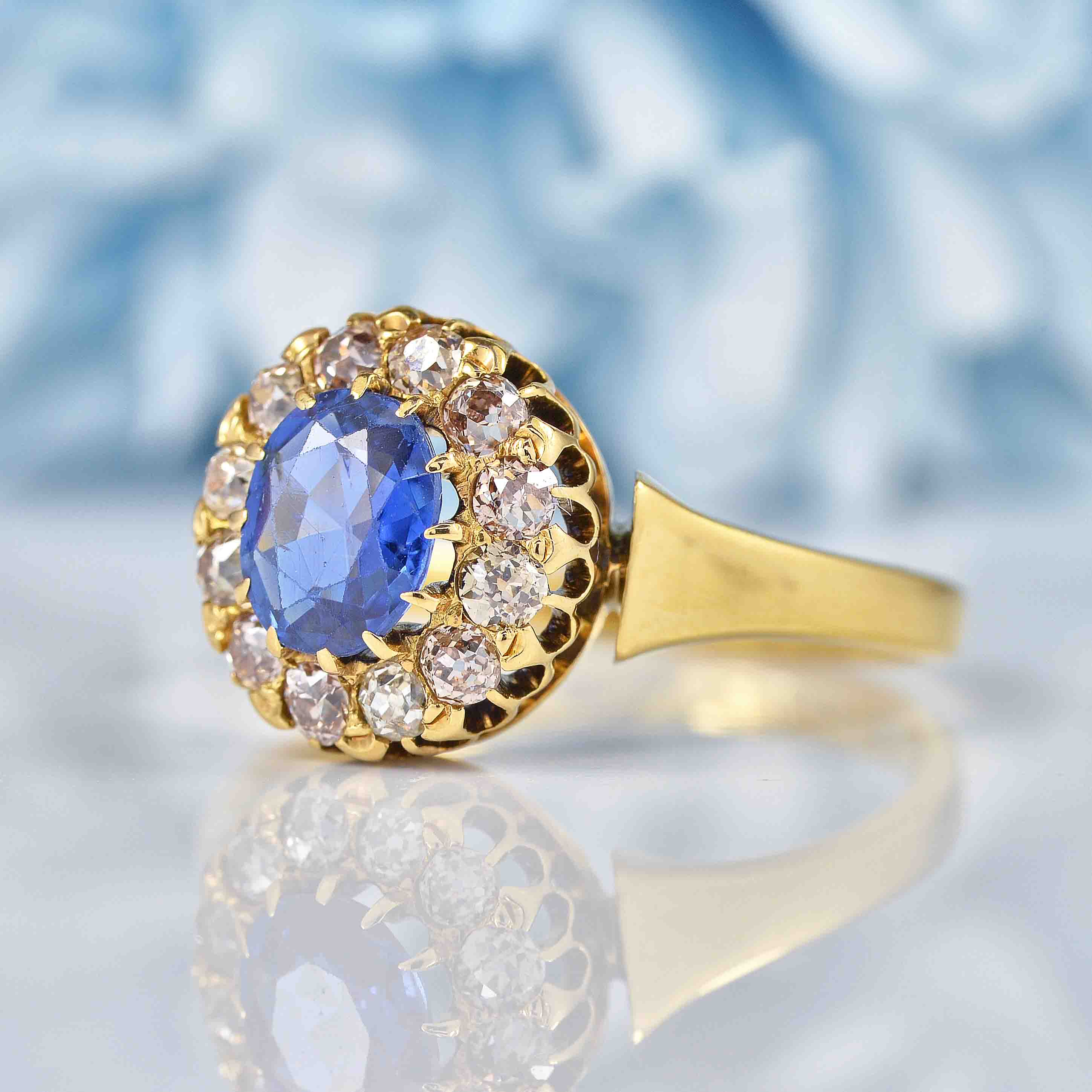 Ellibelle Jewellery Antique Victorian Sapphire & Old-Cut Diamond Cluster Ring