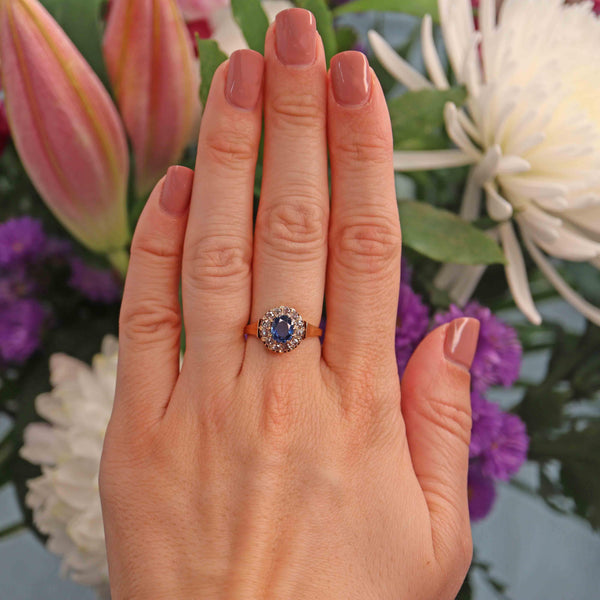 Ellibelle Jewellery Antique Victorian Sapphire & Old-Cut Diamond Cluster Ring