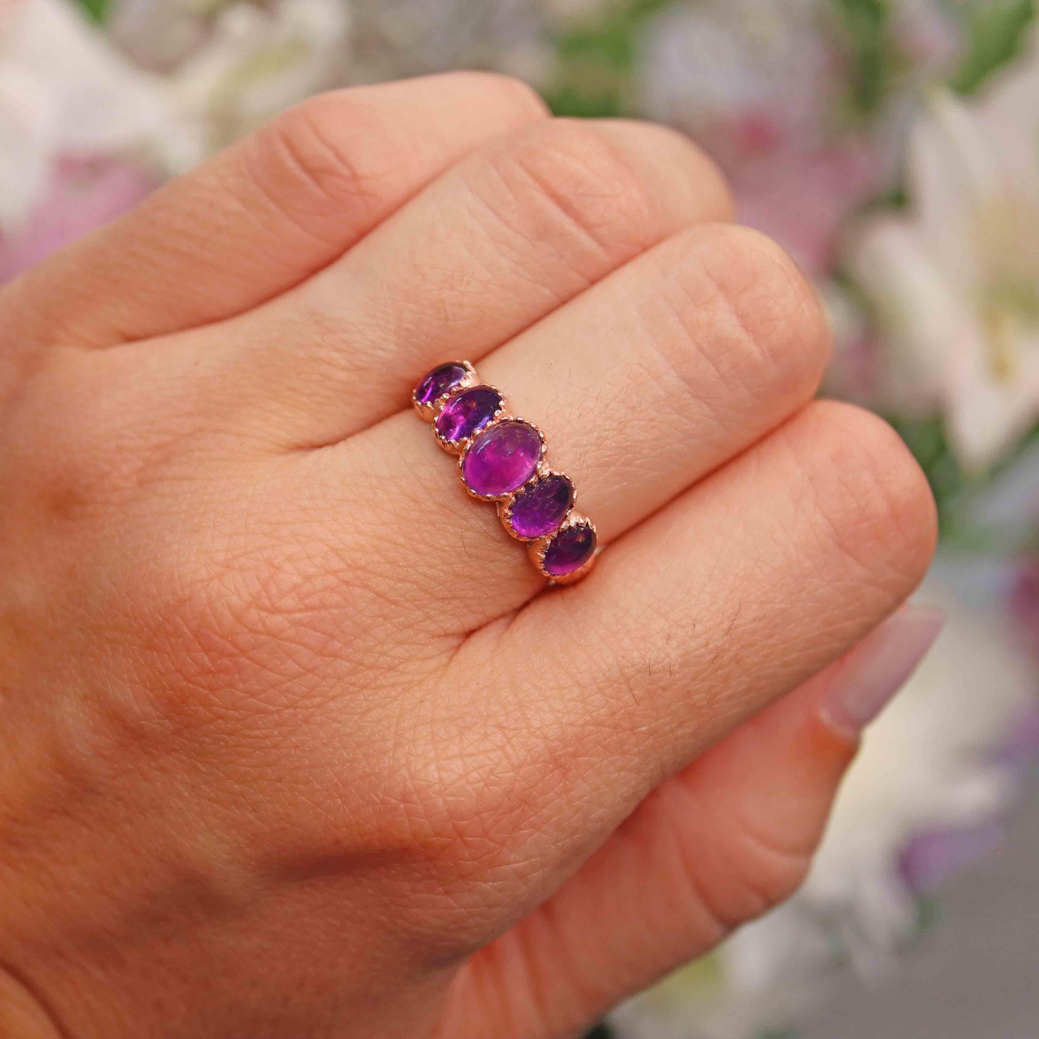 Ellibelle Jewellery Antique Victorian Style Amethyst Cabochon & Rose Gold Ring
