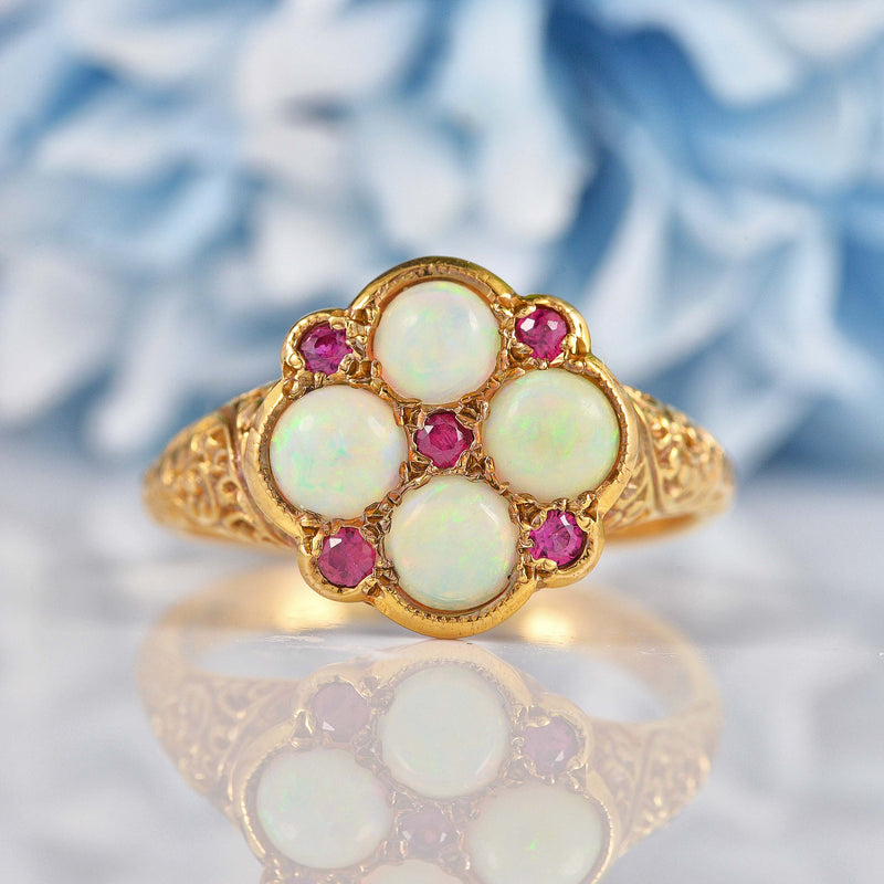 Ellibelle Jewellery Antique Victorian Style Opal & Ruby 9ct Gold Ring