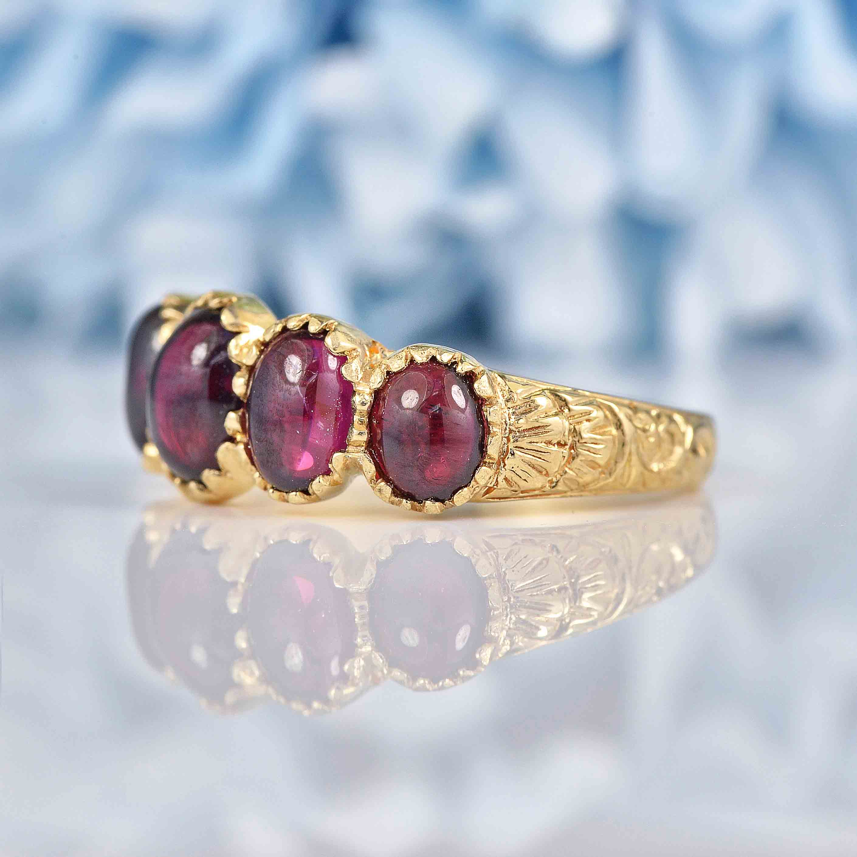 Ellibelle Jewellery Antique Victorian Style Rhodolite Garnet 9ct Gold Five-Stone Ring
