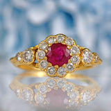 Ellibelle Jewellery Antique Victorian Style Ruby & Diamond 18ct Gold Cluster Ring