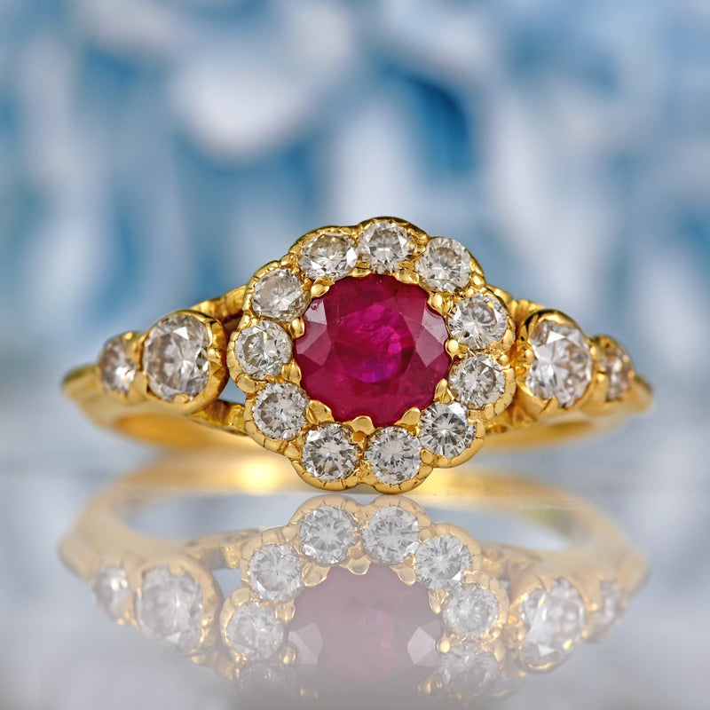 Ellibelle Jewellery Antique Victorian Style Ruby & Diamond 18ct Gold Cluster Ring