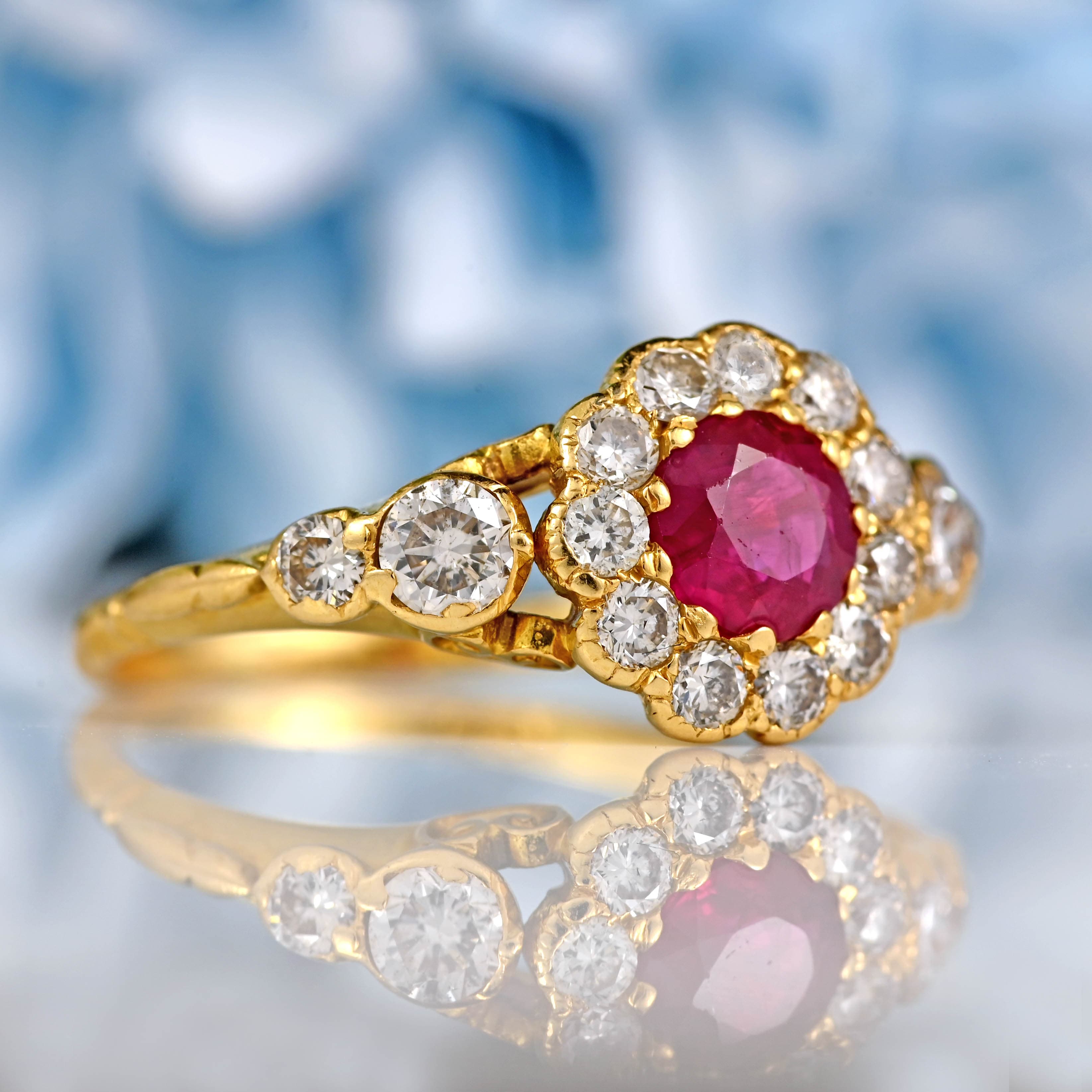 Ellibelle Jewellery Antique Victorian Style Ruby & Diamond 18ct Gold Cluster Ring