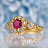 Ellibelle Jewellery Antique Victorian Style Ruby & Diamond 18ct Gold Cluster Ring