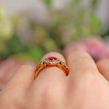 Ellibelle Jewellery Antique Victorian Style Ruby & Diamond 18ct Gold Cluster Ring