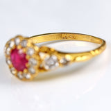 Ellibelle Jewellery Antique Victorian Style Ruby & Diamond 18ct Gold Cluster Ring