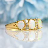Ellibelle Jewellery Antique Victorian Three-Stone Opal & Diamond 18ct Gold Ring