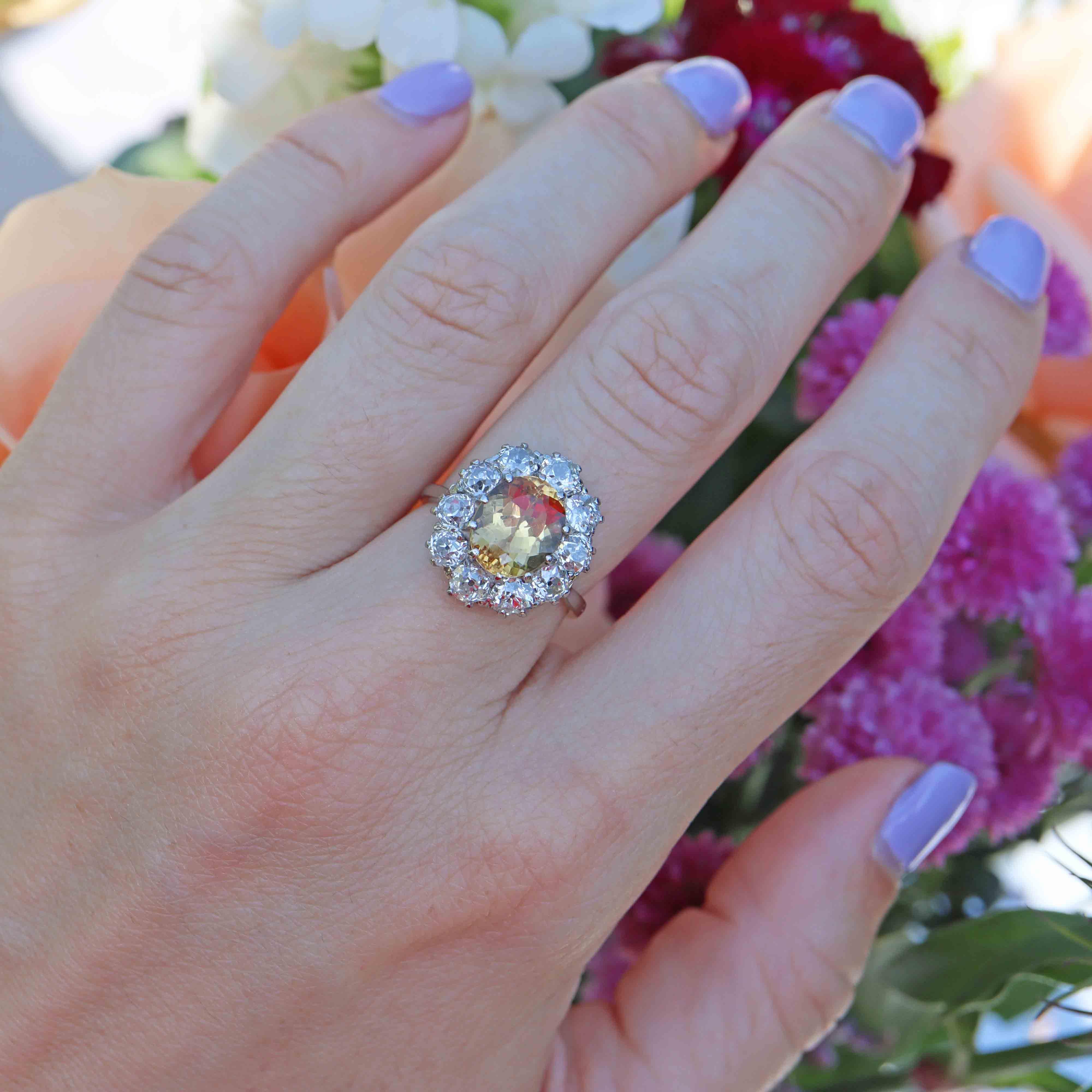 Ellibelle Jewellery Antique Yellow Topaz & Diamond Platinum Engagement Ring